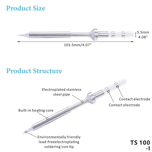 Image of TS100-I Soldering Iron Tips, Rapid Heating Replacement Solder Tips Compatible with TS100, TS101, Pine64 and Pinecil Soldering Irons -Accurate Soldering Easy to Install