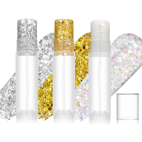 3 Piezas Purpurina Cara, Purpurina Pelo, Purpurina Cara Gel, Gel Glitter Corporal Adecuado, Purpurina Gel para Facial y Pelo, para Halloween, Carnaval, Festival, Masquerade, Cumpleaños(Oro, Plata)