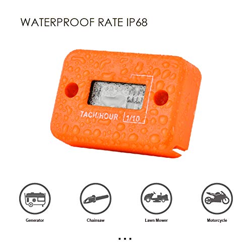 Jayron Tach Hour Meter Digital Lcd Inductive Tachometer No Battery Powerful Timing Rpm Measuring Waterproof Design,For Gas Engine Lawn Mower Motorcycle Snowmobile Generator (2/4 Stroke) (Orange) #TOP5