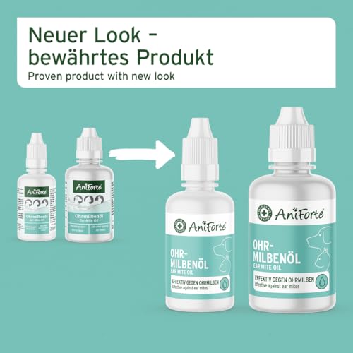 AniForte Ohrmilbenöl für Hunde, Katzen & Nagetiere 50ml – Ohrentropfen bei Juckreiz & Milben, Mittel bei Ohrmilben, Ohrenpflege & Ohrenreinigung