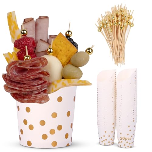 14 oz Gold Stamped Appetizer Cups with 100 Pcs Gold Pearl Skewers...