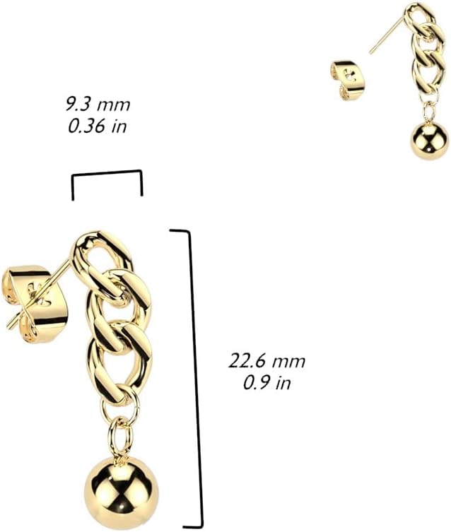 20GA 316L Stainless Steel Chain Link with Ball End Dangling Earrings, Sold as a Pair - Image 2