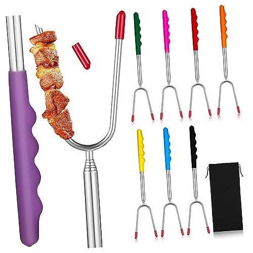 ifundom 8pcs Barbecue Fork Roasting Sticks for Camping and Picnics and Extendable Chicken Carving Forks with Convenient Carrying Bag