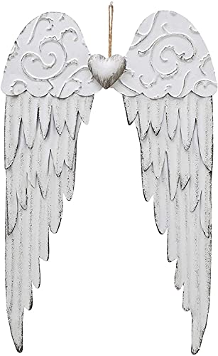 Angel Wings Wall Decoration, Antique Hanging Metal Angel Wings Wall Décor with Heart Decorative Angel Wings Wall Sculpture Indoor Outdoor Wall Decor Hanging for Home