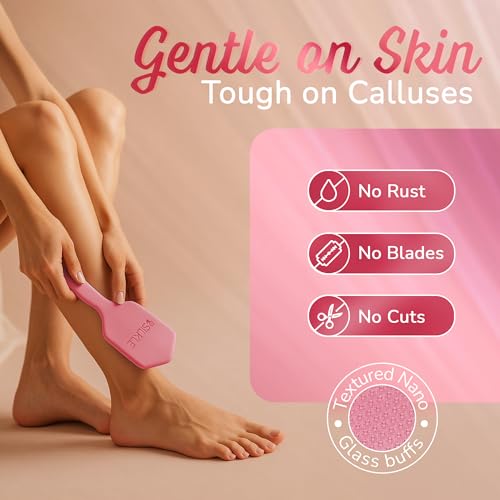 Silicone Foot Callus Remover - Nano Glass Foot File for Dead Skin and Cracked Heels - Callus Remover for Feet & Hard Skin - Ergonomic Foot Scrubber & Exfoliator for Soft, Smooth Feet - Pink