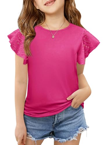 Image of Imily Bela Girls Ruffle Sleeve Shirts Crewneck Eyelet Tops 4-15 Years