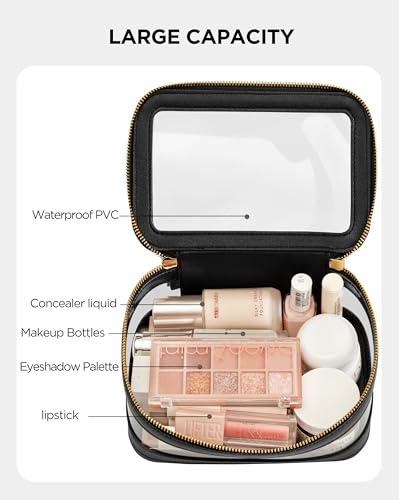HBlife Clear Makeup Bag Organizer, Portable Travel Toiletry Cosmetic Bag Case for Women, Large Make Up Bag Makeup Train Case Transparent Storage Bag Pouch with Handle(Black)2