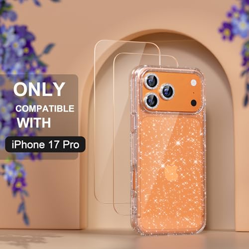 Choiche Compatible for iPhone 17 Pro Case, Women Cute Clear Glitter Bling Sparkly Case, [3 x Diamond Camera Lens Protectors] [2 x Tempered Glass Screen Protectors] 6.3-inch (Glitter Clear) by Choiche - Image 2