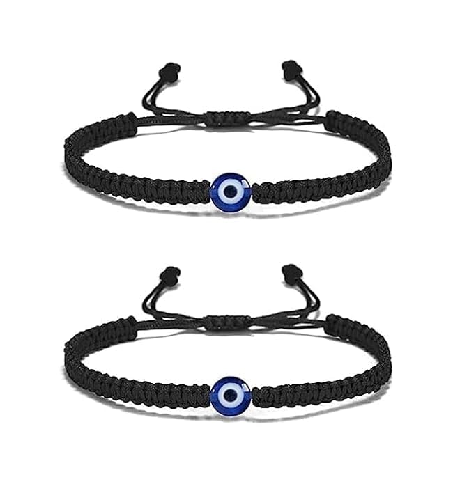 Image of Turkish Evil Eye Black Handmade Bracelet for Unisex Adult Nazar Thread Adjustable Wristbands Friendship Band (Set of 2) evil eye bracelet girl