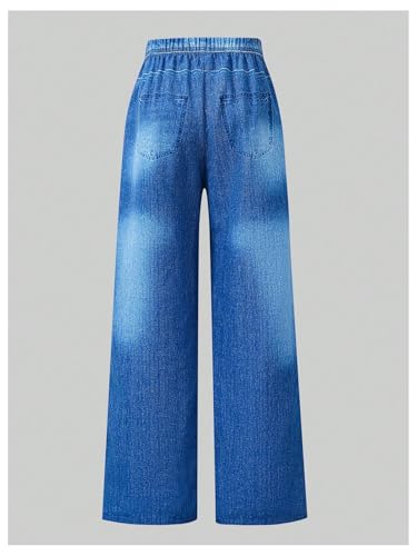 Verdusa Girl's Y2K Graphic Track Pants Streetwear Denim Print Straight Leg Long Trousers2