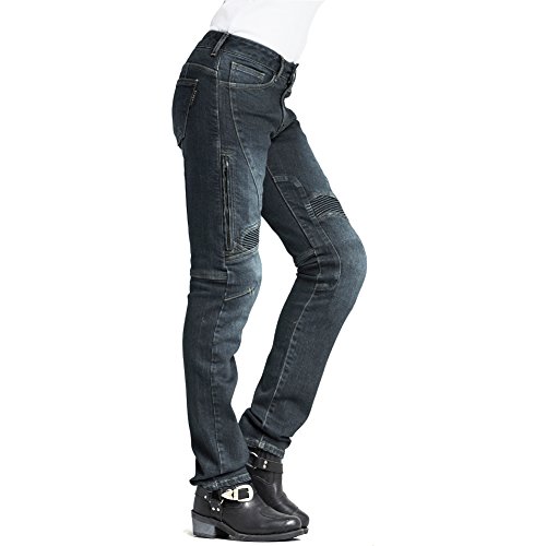 MAXLER JEAN Biker Jeans for women - Slim Straight Fit Motorcycle Riding Pants, 608 Blue (Size 26) - Thumbnail 2