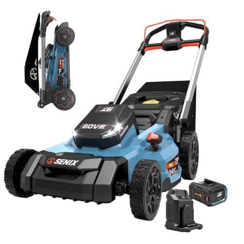 SENIX 21" 60V Electric Push Lawn Mower (Battery & Mower Shipped Separately) | with 6.0Ah Battery & Charger, 7-Height Adjustment, Smart Display, 60mins Runtime for Garden, Small Yard