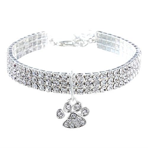 Haustierhalsband mit Diamanten, Hundehalsband, Katzenhalsband, Verstellbarer Kristalldiamant Elastischer Herzklauenanhänger Hochzeitskatze und Hund Kleiner Haustierhalskettenschmuck