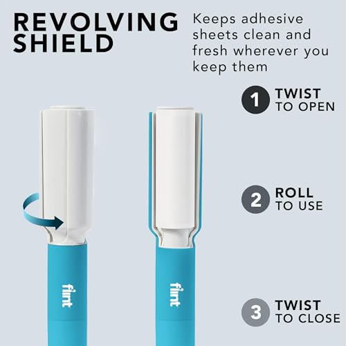 Image of Flint Plus Retractable Lint Remover & Pet Hair Roller for Clothes - Refillable & Reusable Lint Roller with 70 Extra Sticky Tear-Off Sheets - Value Pack, Light Blue