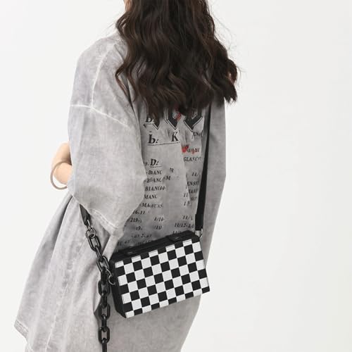 Checkered Crossbody Bag Box Bum Bag Trendy Checkered Bum Bags Crossbody Alt Black and White Grid Block Shoulder Bags 20252