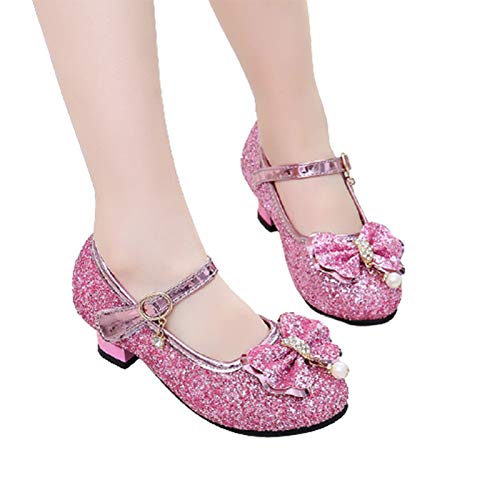 OMEARK Girl Sparkly Princess Shoes Kids Round Toe Diamond Dance Shoes Glitter Low Heeled Wedding Birthday Dress Up Sandals Stylish Summer Breathable Comfort Party Shoes