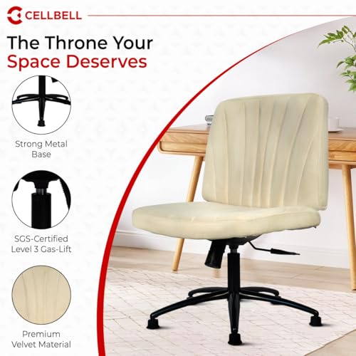 Image of CELLBELL Comfy Ergonomic Modern Accent Armchair Without Wheels in Soft Velvet Fabric for Home & Office Use | Cross Legged Back Support Chair with Adjustable Height, Recline & Metal Base (Beige)