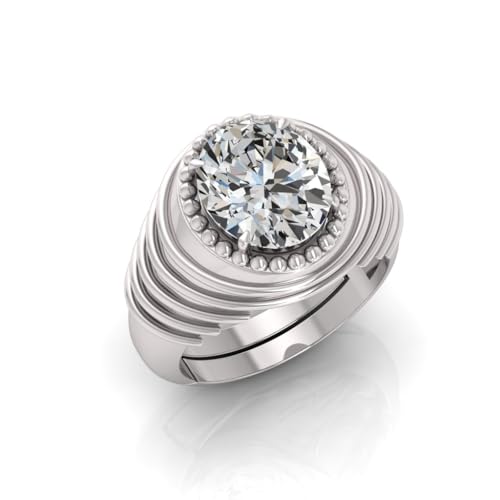 Bague zircon 4,25 ratti certifié avec anneau réglable plaqué argent
