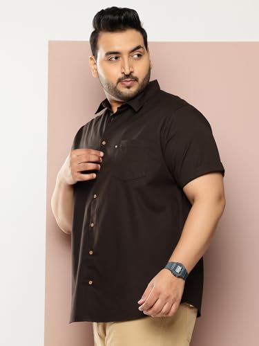Image of Thomas Scott Men's Premium Slim Fit Casual Shirt | 100% Cotton Twill | Short Sleeves | Spread Collar | Solid Smart Casual Shirt for Men