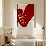 'Qué suerte tenemos'. Lienzo con citas inspiradoras de corazón rojo, póster para dormitorio, decoración del hogar (30 x 40 cm/sin marco).