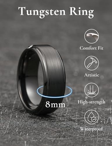 Image of King Will Classic Tungsten Wedding Band for Men, 6 /7 /8 /9 /10mm Widths, Polished Finish Step Edge Matte Rings Comfort Fit