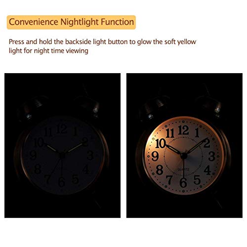 Image of Vintage Twin Bell Table Top Alarm Clock with Night LED Light Analog Display Extra Loud Alarm Sound Steel Clock for Wake-up Time Morning Walk Home Decor(Silver -White, 11cm)