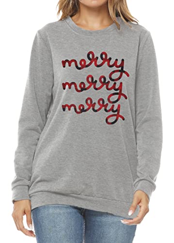 Image of Christmas Sweatshirt Women Merry and Bright Christmas T-Shirt Funny Xmas Lights Blouse Tops Holiday Shirts