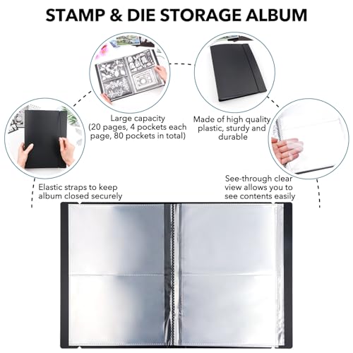 Image of 2 Pack Large Sticker Photo Storage Album, Stamp & Cutting Dies Storage Book Organizer Folder for Cards Storage DIY Scrapbooking Card Making Supplies 20 Pages 80 Pockets / Pack ( Clear + Black)