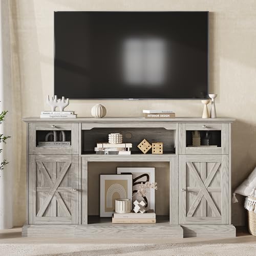 Maupvit Modern Farmhouse TV Stand for 65 Inch TV, Entertainment Center with Storage Cabinets and Adjustable Shelves, Wood TV Media Console Storage Table and Media Furniture for Living Room, Wash Gray