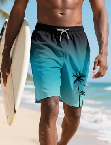 Men's Hawaiian Swim Trunks with Mesh Lining & Pockets Quick-Dry Beach Shorts for Swimming Surfing Tropical Vacation