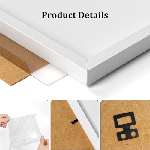 MEGAROOM Wood A3 Picture Frame - A3 Frame for 16.5 x 11.7 Inch (42 x 29.7 cm) Photo Wall Hanging - Photo Frame with Clear Perspex Front - Wall Mounting to Hang Portrait or Landscape (White) - Image 3