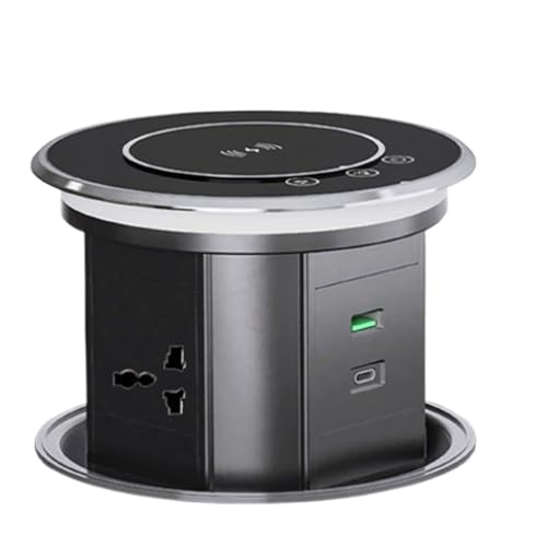 IYUESQ Toma de Corriente Inteligente con elevación, regleta multifunción integrada con Carga inalámbrica, Cable de extensión Oculto para Escritorio de Isla, A-Black