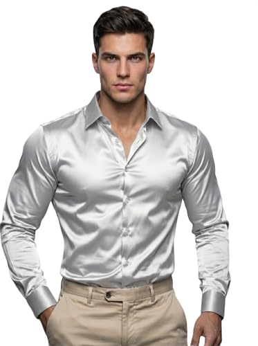 Image of Diverse Men's Satin Casual Shirt | Premium Solid Poly Satin | Wrinkle-Free, Full Sleeve Regular Fit Office, Business Wear