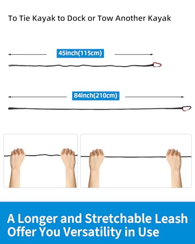 Image of OCEANBROAD Kayak Paddle Leash with D-Ring Stretchable Bungee Strap Lanyard Rope for SUP Kayaking Boating Canoeing Fishing Pole Rod 4-7 Feet Black 2 Pack