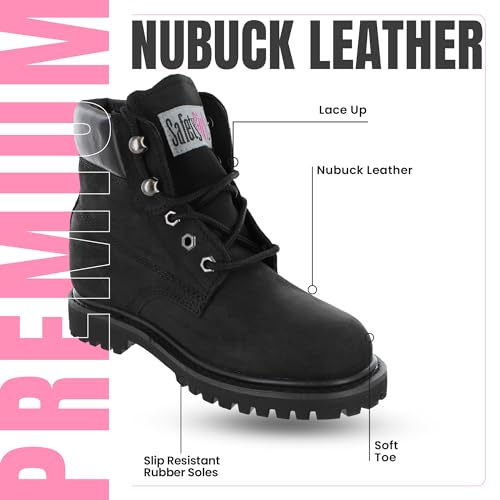 Safety Girl Women’s Work Boots | Water Resistant Leather Work Boots | Oil & Slip-Resistant Soft Toe Boots for Women | Premium Nubuck Leather | Lightweight and Comfortable | Black Leather - 11M - Thumbnail 5