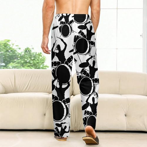 Drummer And Drums Men's Sleep Pant With Pockets Drawstring Pajama Lounge Pants PJ Bottoms For Women2