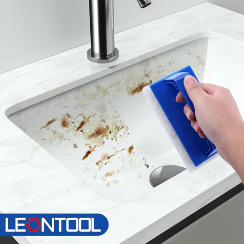 LEONTOOL Badeschrubber mit Griff, 3 Stück, kratzfest, Badezimmer-Scheuerpads mit 1 Griff, wiederverwendbarer Reinigungsschwamm, Scheuerbürste für die Reinigung von Dusche, Fliesen, Badewanne,