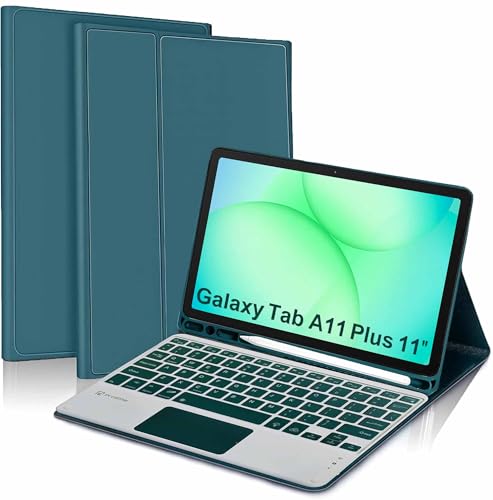 Image of ProElite TouchPad Keyboard case for Galaxy Tab A11 Plus 11 inch with S Pen Holder, Magnetic Detachable Wireless Bluetooth TouchPad Keyboard Built-in 7-Colors Backlit, Dark Green