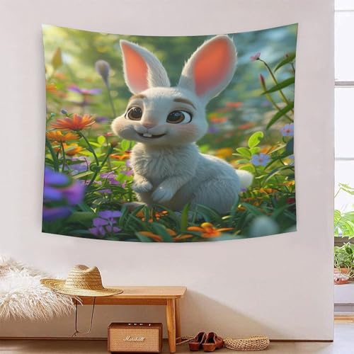 Tapisserie murale tissu lapin 3D pour déco salon et dortoir