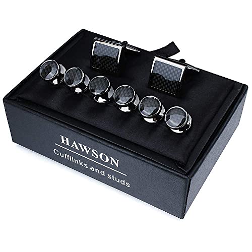 Mens Cufflinks And Tuxedo Studs Set In Gift Box (Carbon Fiber), Jewelry Or Accessories In Gold Silver Black Tone, Matching With Shirts Vest And Bow Tie, Suitable For Birthday Wedding Anniversary #TOP5