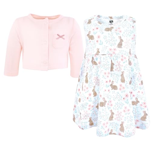 Image of Hudson Baby Girls' Cotton Dress and Cardigan Set