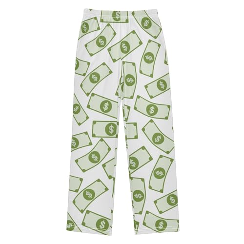 Boys' Pants Green Flying Money Bills White Long Bottoms Jogger Pants Elastic Waist Trousers with Pockets S-XL