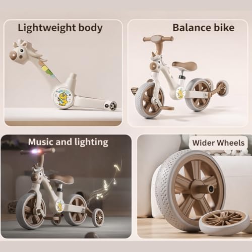 Image of 3 in 1 Convertible Kids Cycle | Tricycle & Balance Bike for Kids 2 to 5 Years | Baby Cycle with Removable Pedals, Foldable Support Wheels, Light & Music for Boys & Girls