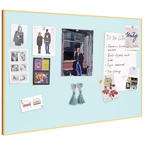 Fabric Bulletin Board 30x20 inches, Golden Aluminum Framed Wall Pin Board