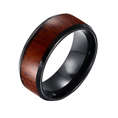 ALEXTINA Men's 8MM 2 Tone Tungsten Carbide Wedding Engagement Ring Wood Inlay Beveled Edge High Polish Size 8
