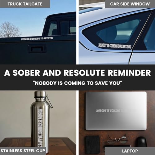 Image of 3 Sheets Nobody is Coming to Save You Sticker - Kiss-Cut Vinyl Decal for Car, Laptop, Water Bottle - Waterproof, UV Resistant, Transparent Background - 8.27x0.59 Inch Motivational Humor Gift