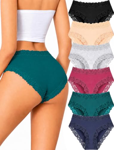 Image of ALL OF SHE Womens Cotton Underwear Cheeky Lace Bikini Panties Sexy Briefs Soft Breathable Lingerie for Ladies Underwear Pack