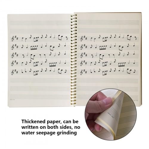Ehuihuan Notenheft Spirale Einband Aus Schwarzem Kraftpapier Leer Blanko Notenheft 50 Seiten 26 X 19 Cm 50 Seiten Musikmanuskript-Notizbuch Geeignet FüR Musikprogramme Und MusikküNstler