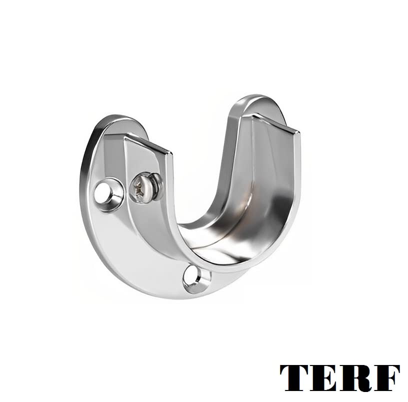 TERF® Heavy Duty Polished Chrome Curtain Wardrobe Rod Pole Rail U-Shape Socket with Holding Screw for Up to 25mm Diameter Curtain Rail Wall Mount Rod Pole Holder U-Shape Socket with Fixing - Image 4