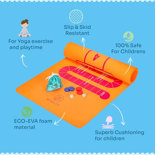 Image of Wiselife Kids Yoga Mat Non-Slip - Playtime For KIds 6mm Extra Thick, Soft, Easy to Fold, Anti Skid, Anti Slip (Play & Exercise Orange)